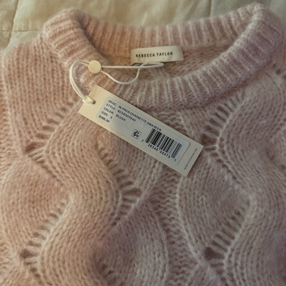 NWT Rebecca Taylor Alpaca Chainette Sweater Blush Cable Knit Crewneck
